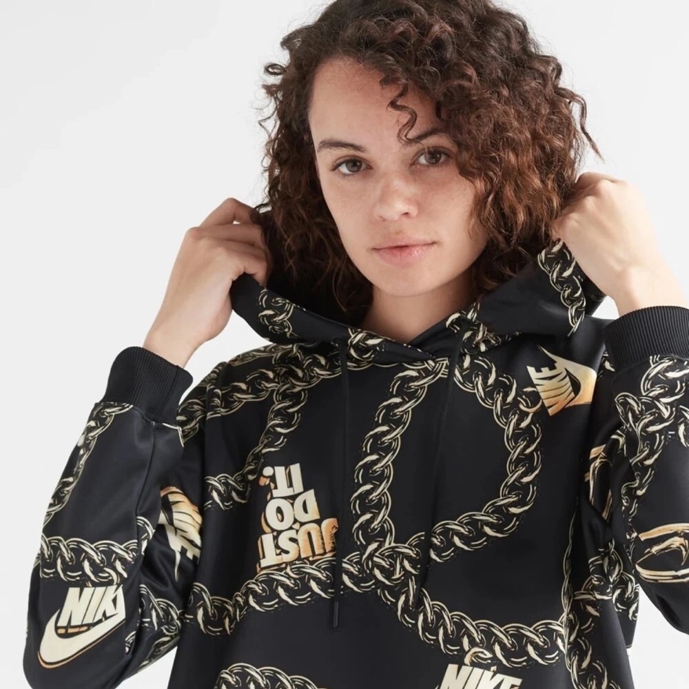 Nike Womens Glam Dunk COLLECTION Cropped Hoody  Black & Gold-Sz SMALL/RARE